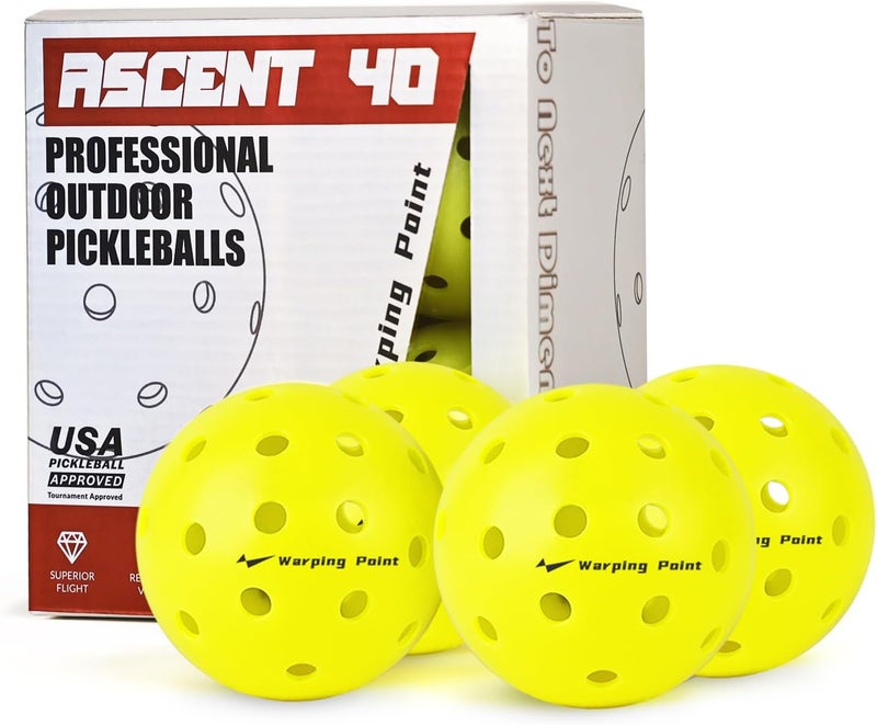 Warping Point Outdoor Pickleball Balls USAPA Approved | 4 Pack, 12 Pack | 40 Holes Competition Pickle Balls for Tournament Play | Crack Resistant Pickleball for Beginner Intermediate Pro Player - Image 1
